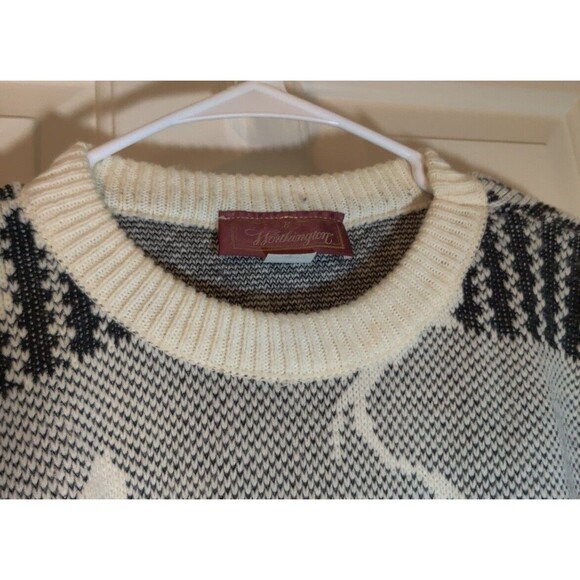 Vintage Worthington Black Ivory Sweater - Large 100% Acrylic 80s Cosby Grandpa - Picture 2 of 7